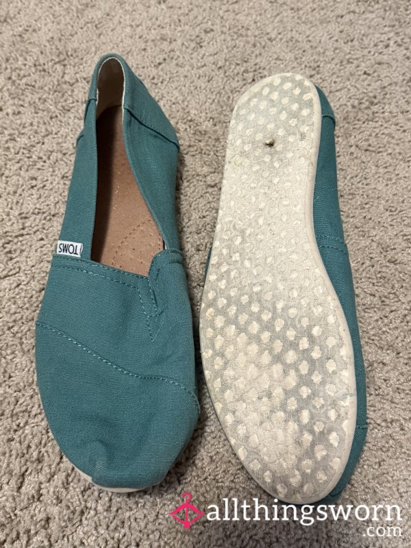Well Worn Green Toms Flat Shoes