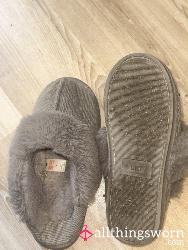 Well Worn Grey Slippers