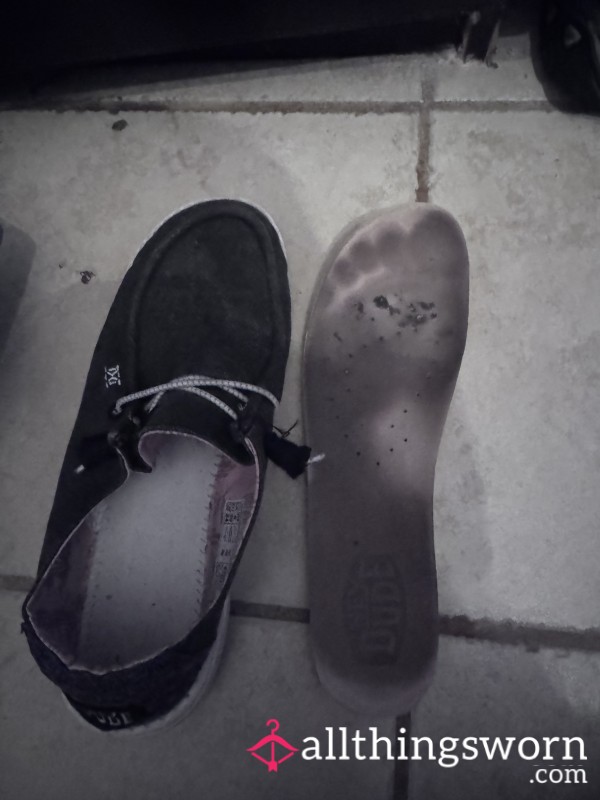 Well-Worn Hey Dudes With Deep Foot Imprint – Scented & Used