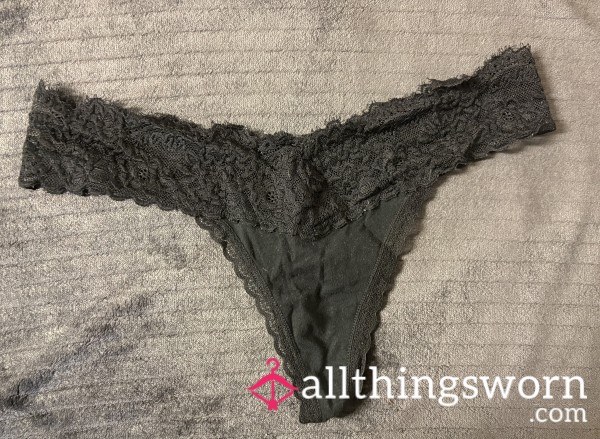 Well-Worn High-Cut Black Lace Thong, Size XS