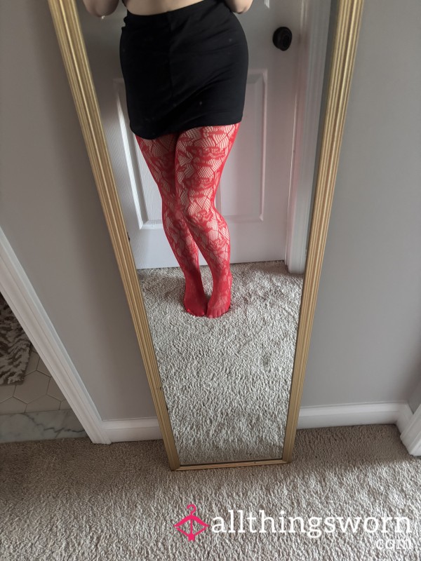 Well-worn In Red Patterned Pantyhose