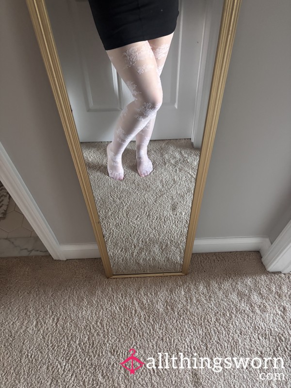 Well-worn In White Patterned Pantyhose