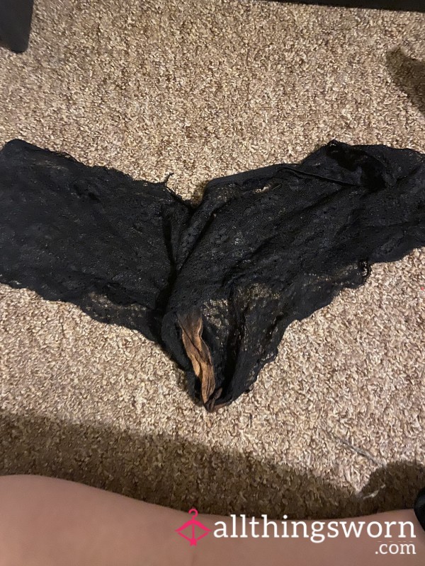 Well Worn, Lace Black Panties With Stained Gusset 😈💦