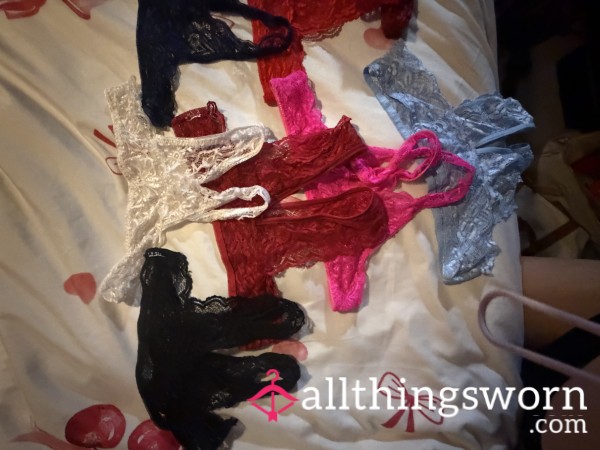 Well Worn Lace Crotchless Thongs