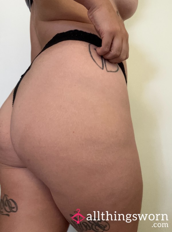 Lacy Black Cotton Thong