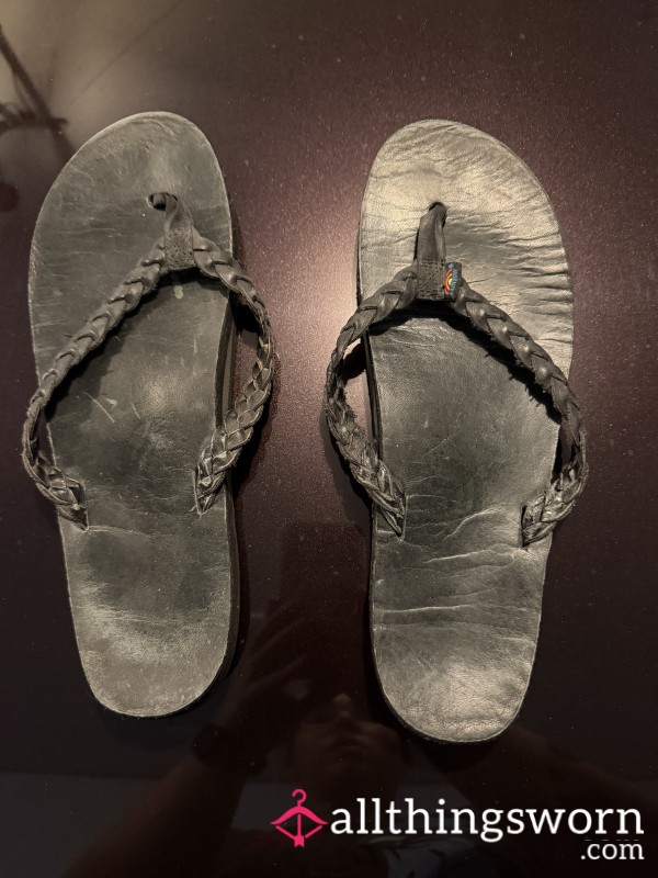 Well Worn Leather Flip Flops
