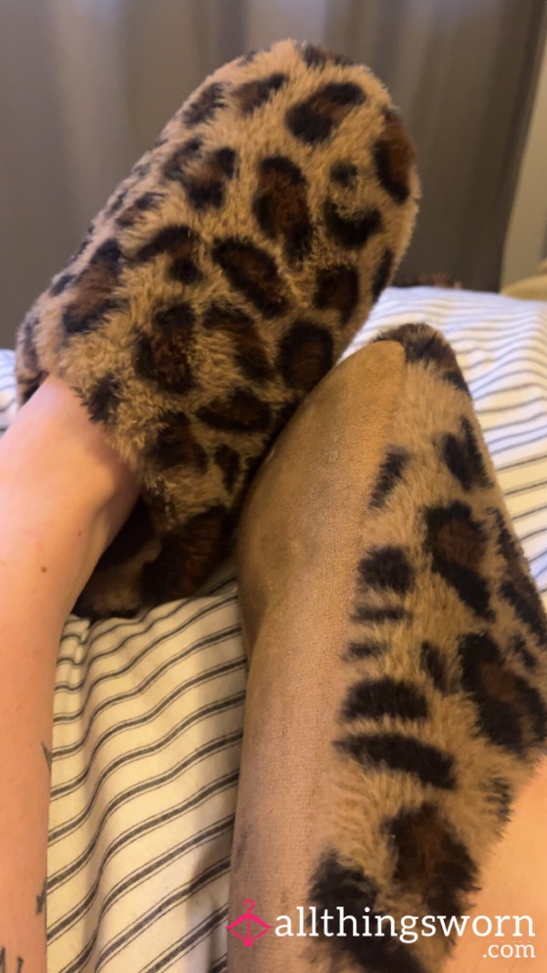 Well - Worn Fuzzy Leopard Print Slippers