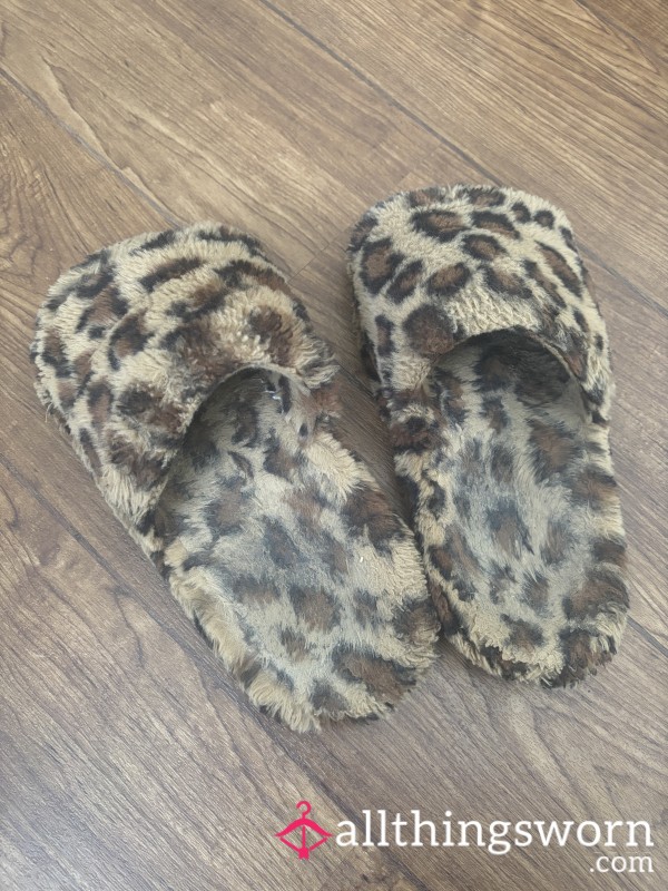 Old Well Loved Leopard Print Slippers