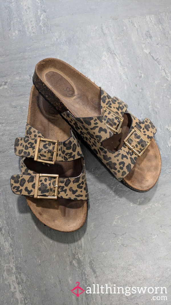 Well Worn & Loved Leopard Print Slippers, UK Size 8 Slightly Sweaty Footprint 👣