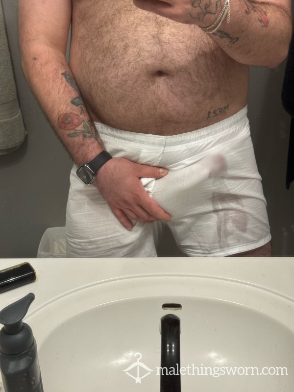Well-Worn, Musky, White Boxers Drenched In C*m
