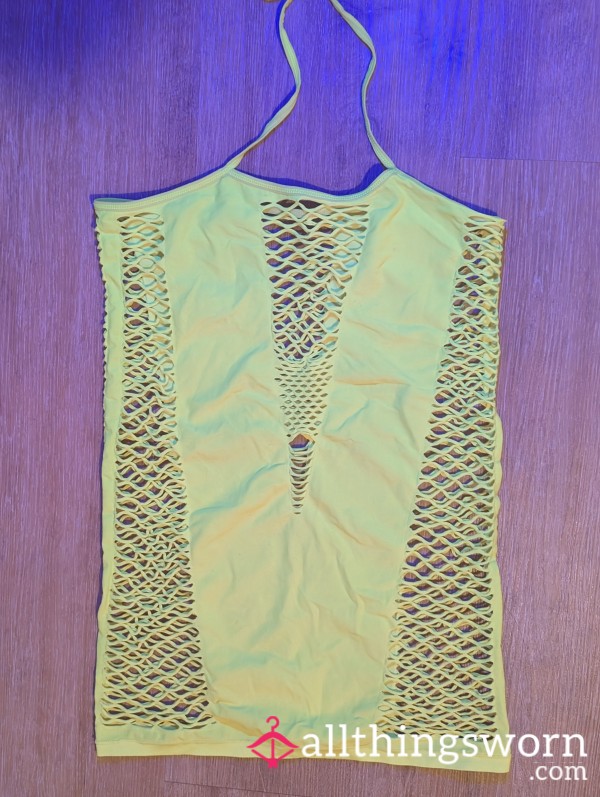 💛Well-Worn Neon Yellow Fishnet Mesh Dress💛