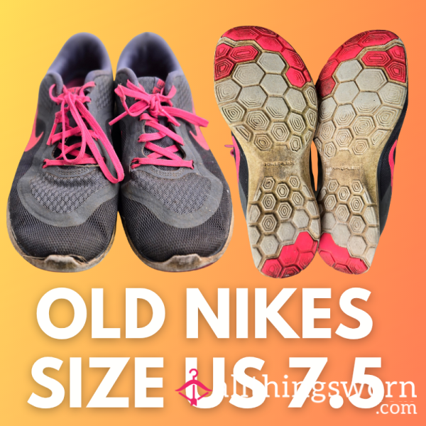 Well-Worn Nike Sneakers, Size 7.5, Worn And Dirty Bottoms, Pink And Gray