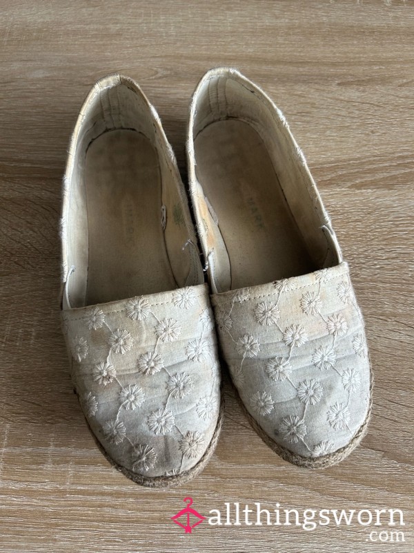 Well-Worn Off White Espadrilles Soft, Broken-In, Naturally Used- Strong Scented
