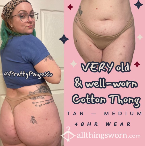 Very Well-worn & OLD Thong 🩷 Size Medium — 48hr Wear
