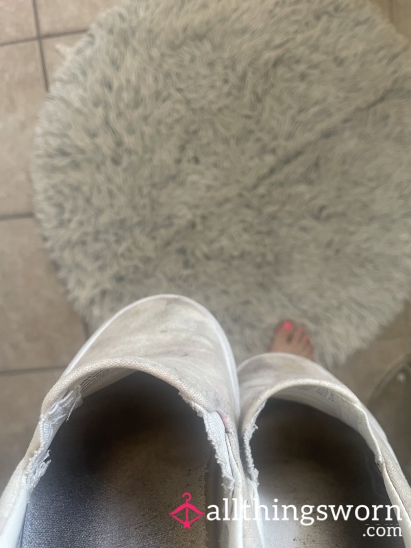 Well Worn Old White Flats Vans Style