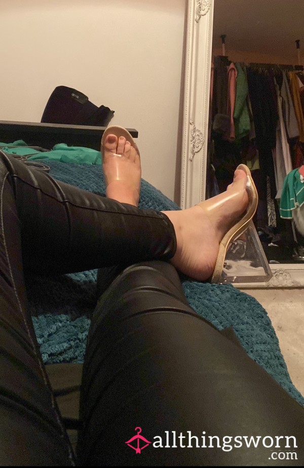 Well Worn Perspex Heels - Worn Over 100 Times In Bare Feet With Foot Imprints In Sole