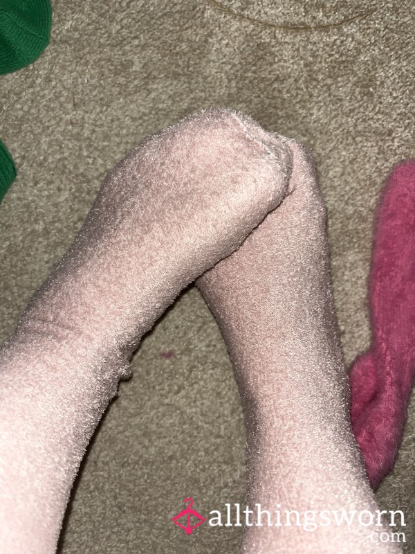 Well Worn Pink Fluffy Bed Socks