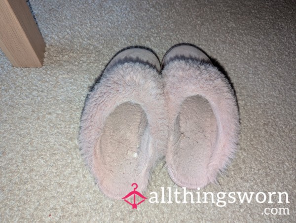 Well Worn Pink Fluffy Slippers