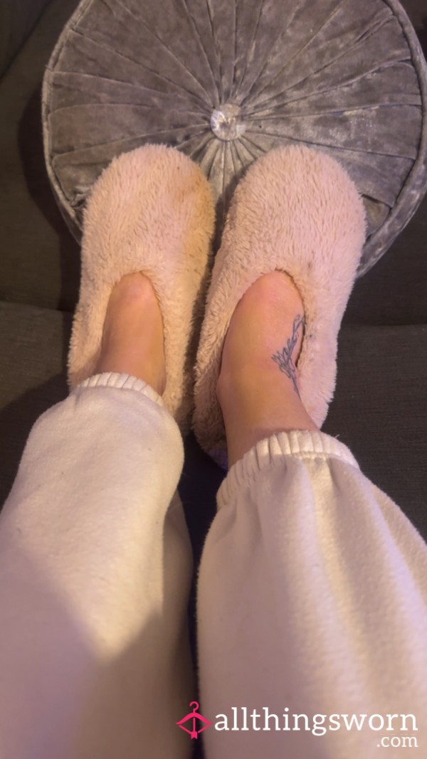 Well Worn Pink Fluffy Slippers Stinky