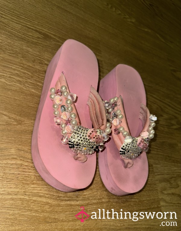 Well Worn Pink Platform Flip Flop Sandal Mules
