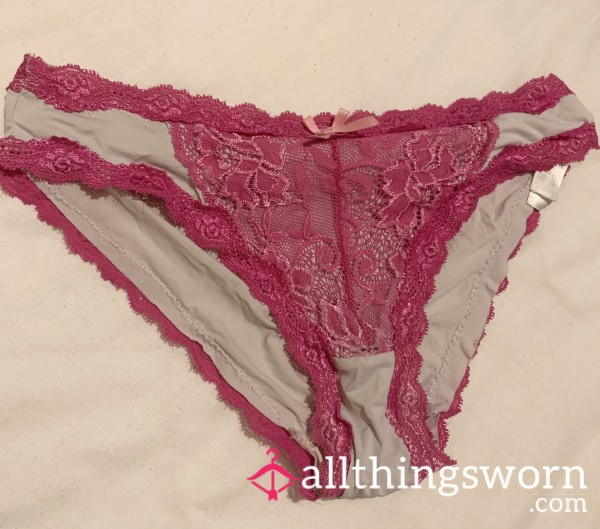 Well Worn Pink Silky/Lacy Brazilian Panties