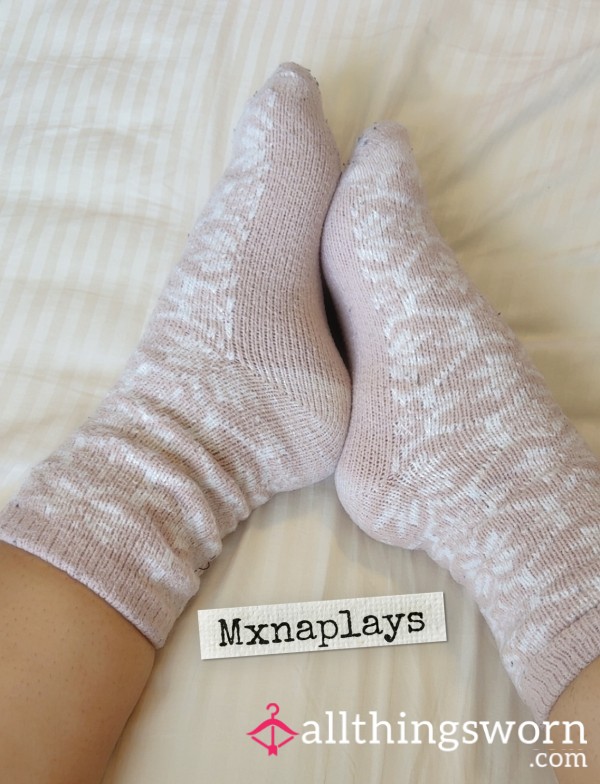 Well Worn Pink Snowflake Socks