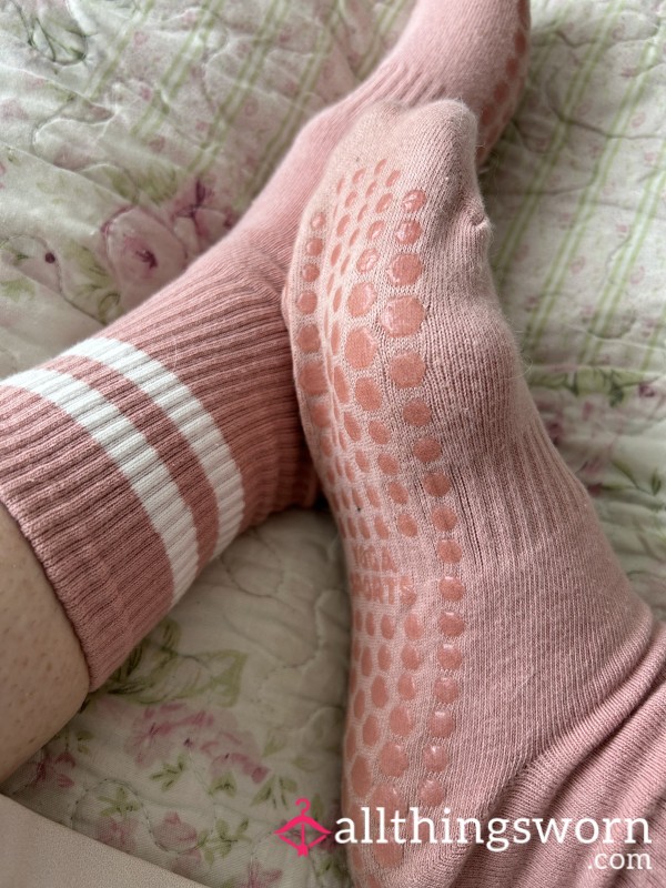 Well Worn Pink Yoga Socks With Grippy Bottoms