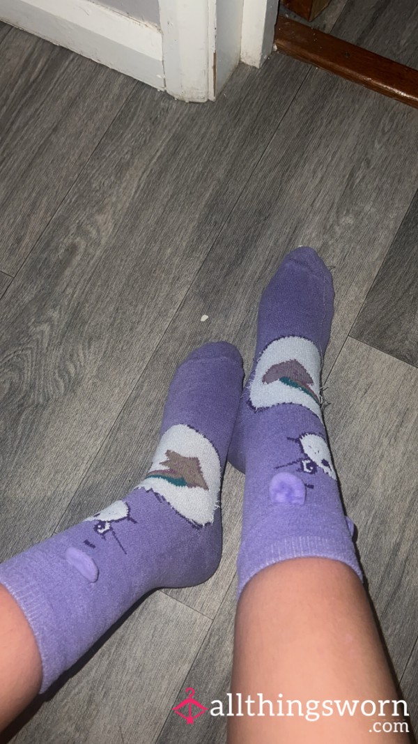 💜well Worn Purple Care Bear Socks, Thick & Very Scented🩷