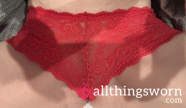 Well Worn Red Lacey Panties, Size 10, Price Includes UK Inland Postage