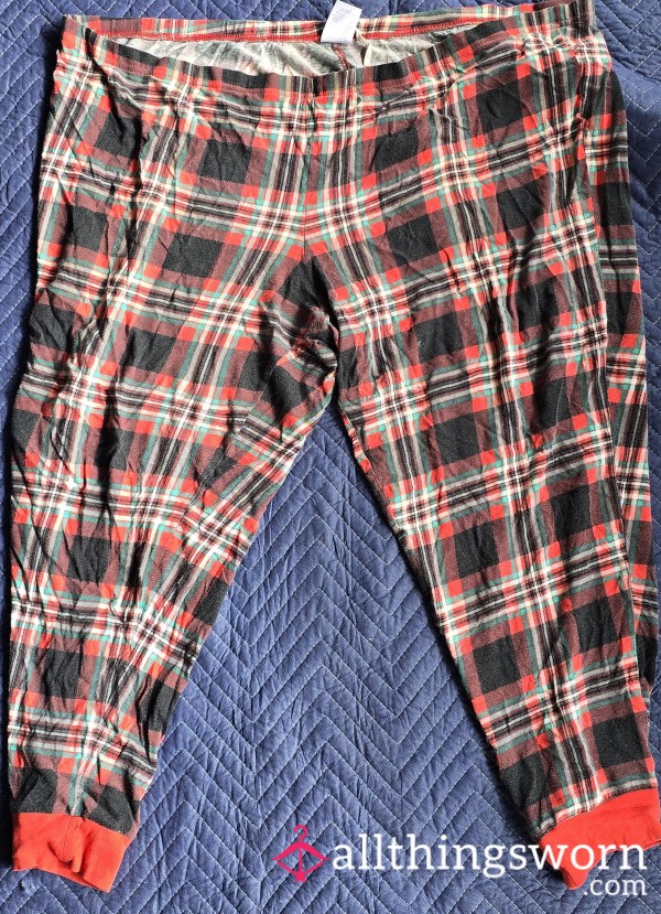 Well-Worn Red Plaid Pajama Joggers - Visible Stains - Plus Size Redhead