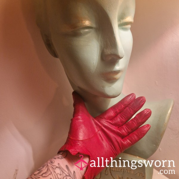 Well Worn Red Real Leather Gloves