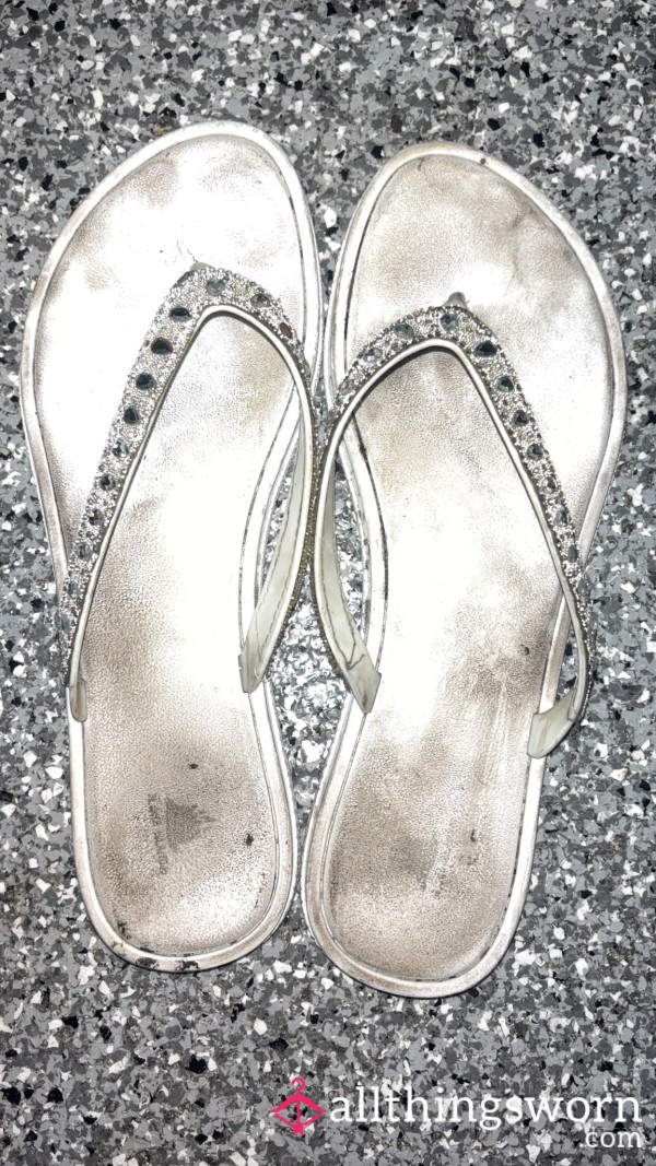 Well-Worn Rhinestone Flip-Flops – Owned, Obsessed, And Dripping In My Scent 🔥✨