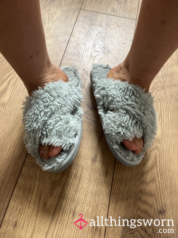 Well Worn Sage Green Fluffy Slippers