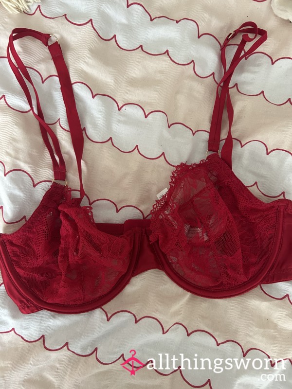 Well Worn Scarlett Red Bra 34DD - Add Perfume Spray For A Scent Of Me
