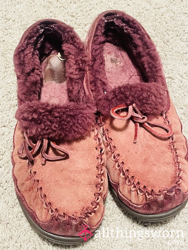 Well Worn Sherpa L.L. Bean Moccasin Slippers