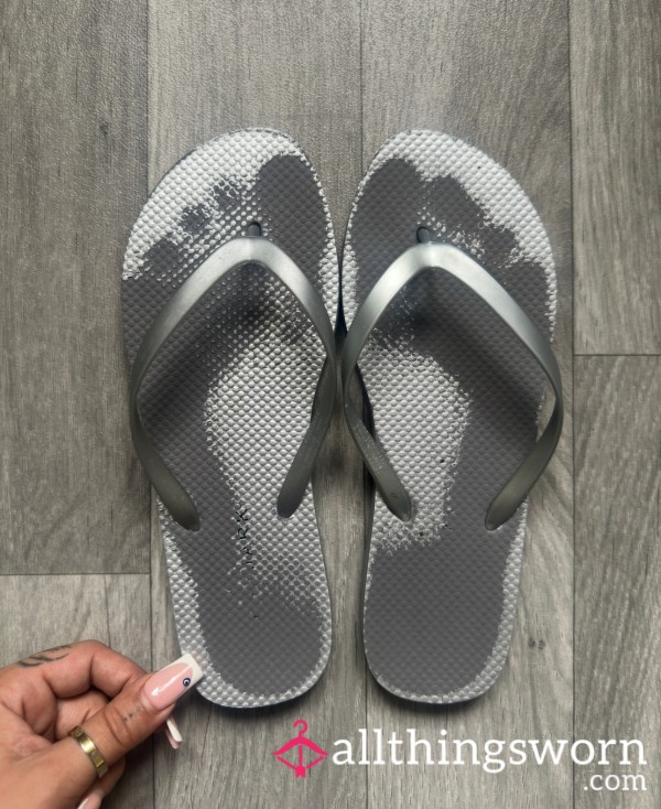 Well Worn Silver Flip Flops