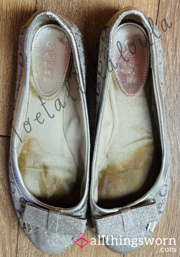 Well Worn Size 3 Gold Guess Ballet Flats