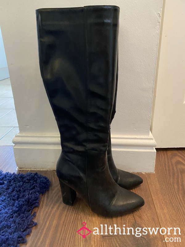Well Worn Black Knee High Boots Size 4/37