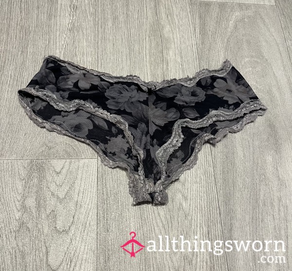 Well Worn Stained Black & Grey Flor*l Panties