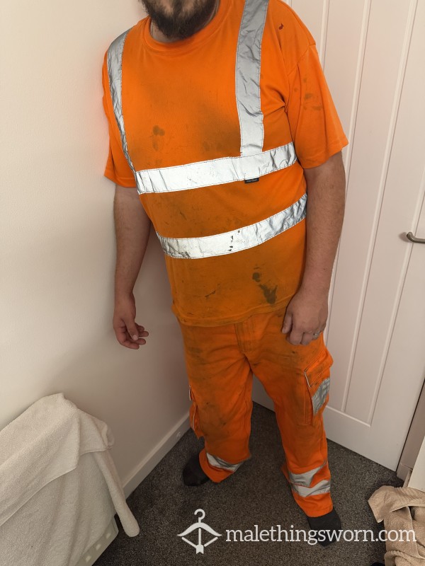 Well-Worn Stained Orange Hi-Vis Work T-Shirt