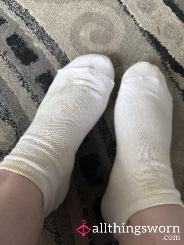 Well Worn Stained White Ankle Socks