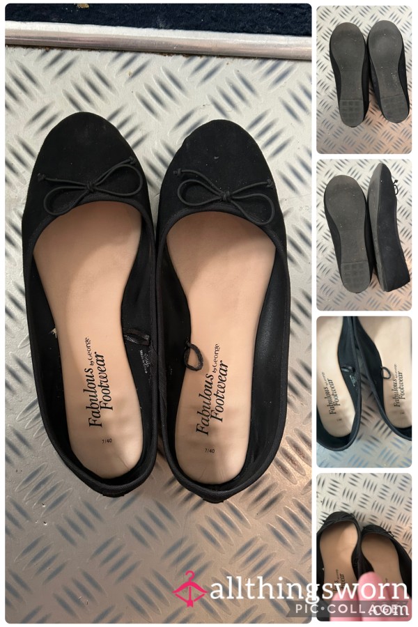 Well Worn , Stinky Black Flats 🥿 Price Includes UK Postage