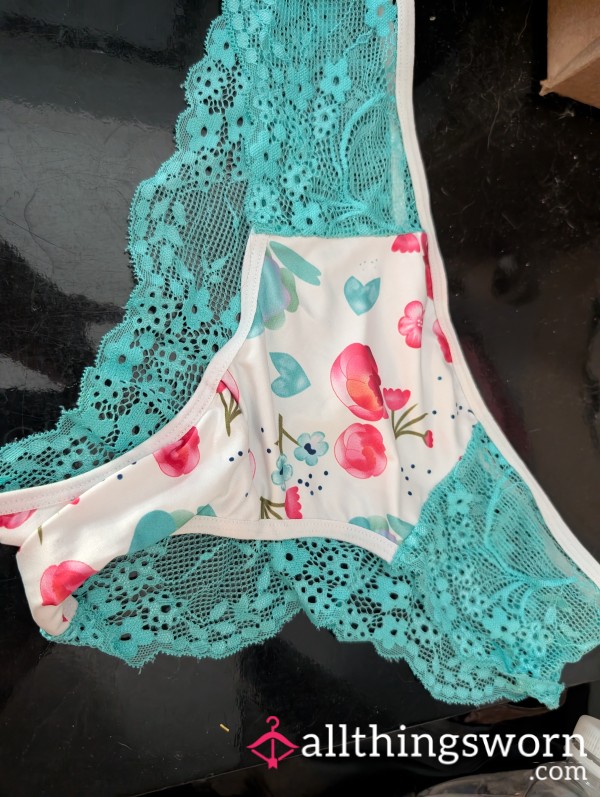 Well Worn, Teal And White Dainty Flor*l Panties