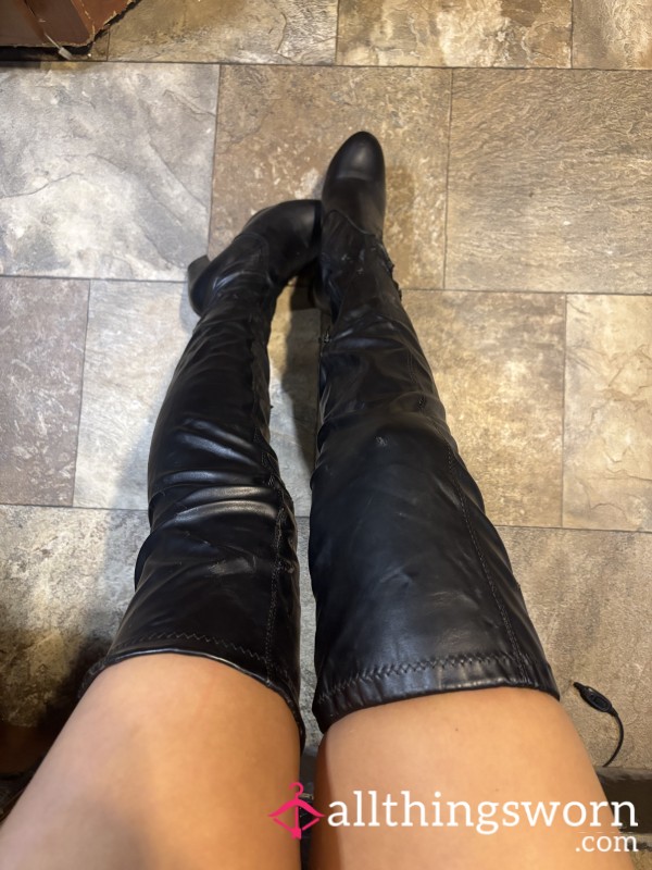 Well Worn Thigh High Black High Heel Boots