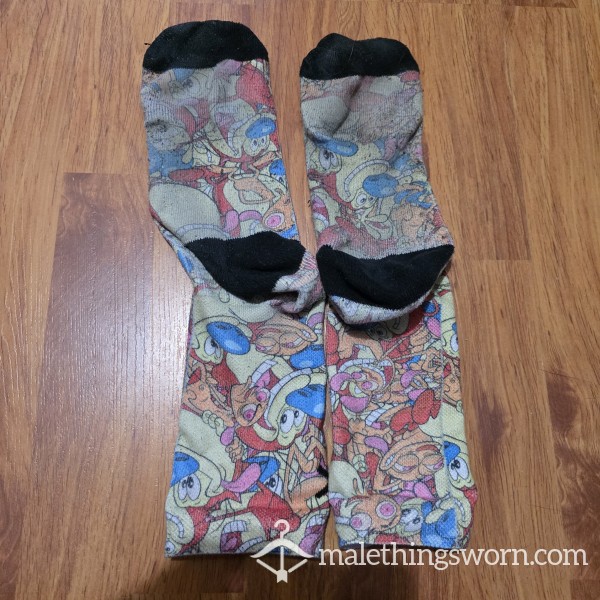 Well Worn, Unwashed Multi-Color Cartoon Graphic Socks
