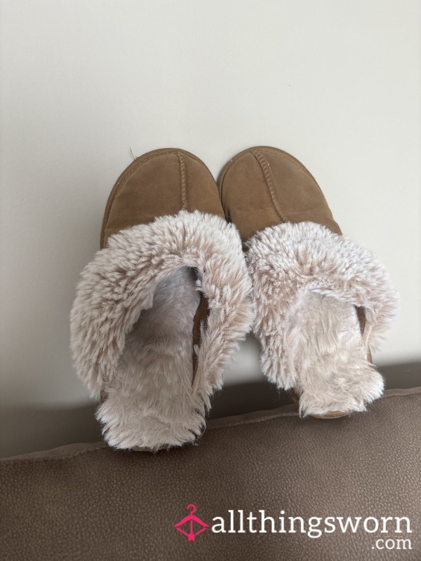 Well Worn Used Smelly Old Fur Soft Slip On Slippers Women’s Size 6 Uk