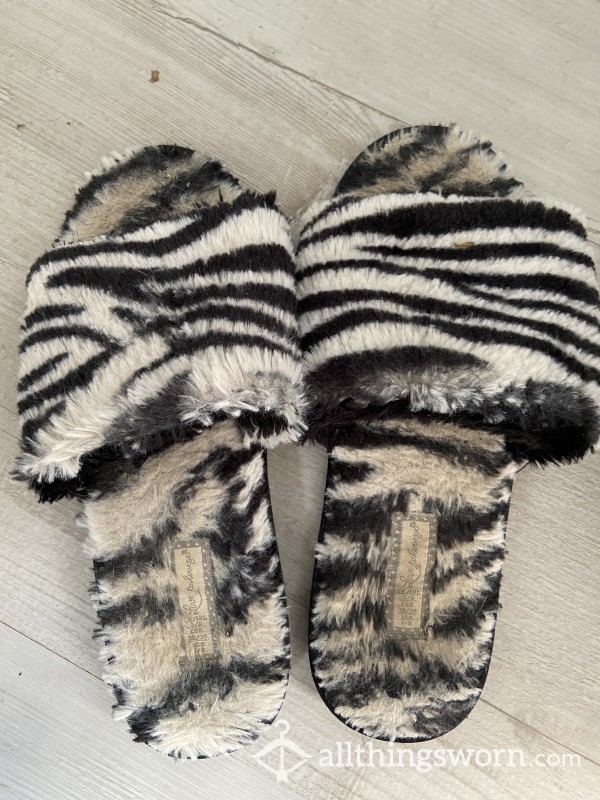 Well Worn Very Dirty And Smelly Fluffy Slide On Slippers