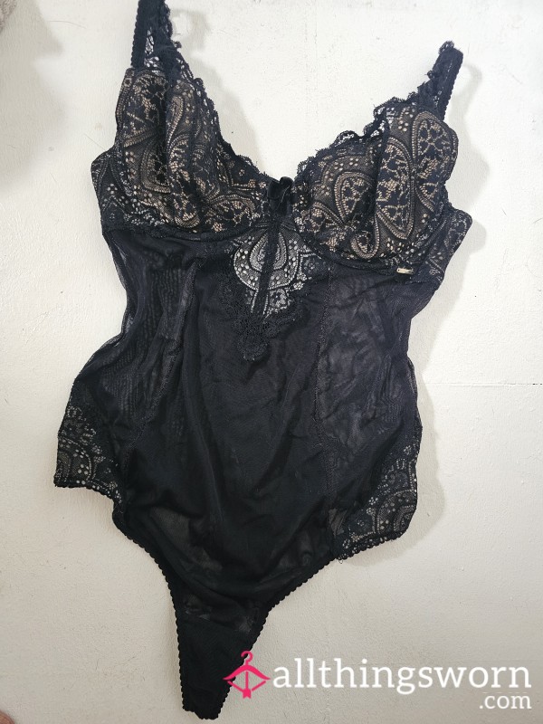 Well-worn, Old Lingerie One Piece In Black Lace & Netting. Time To Get The Worship It Deserves 😉