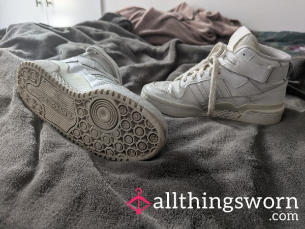 Well Worn White Adidas High Tops - Size 4
