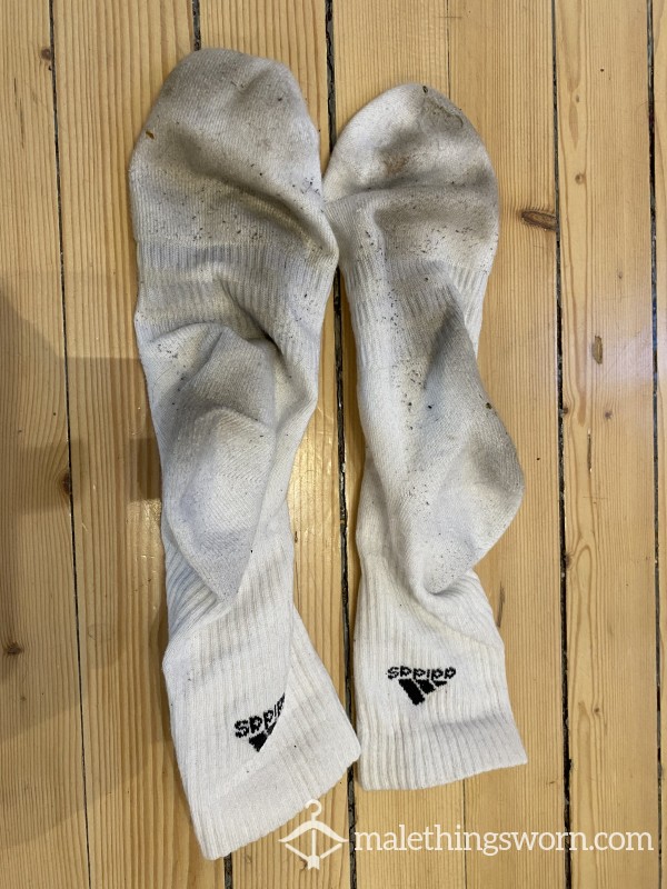 Well-worn White Adidas Socks – Sweaty & Dirty Just For You